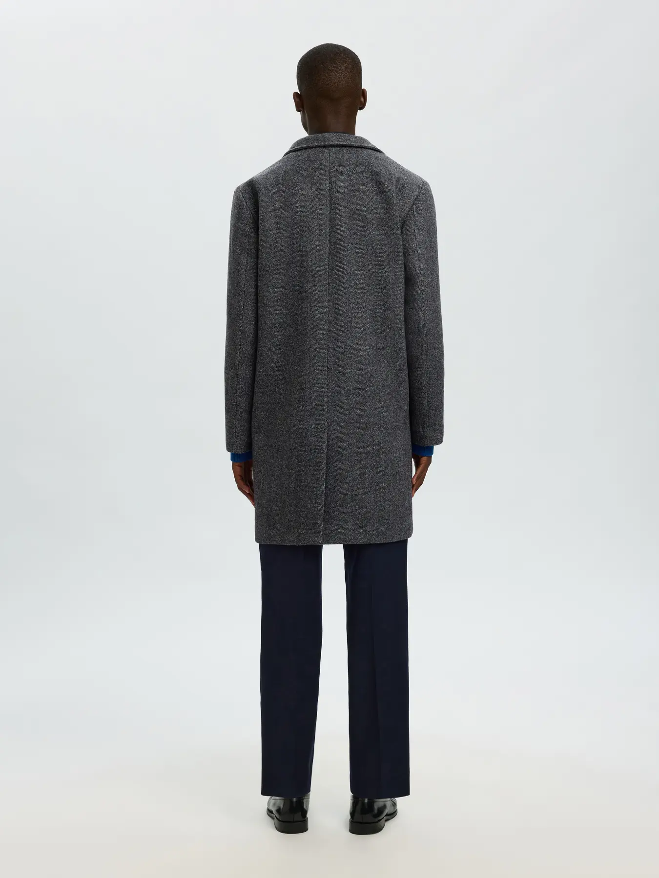 Selected miesten villakangastakki SLHRAINAR Wool Blend Coat, tummaharmaa kuosillinen - Image 2