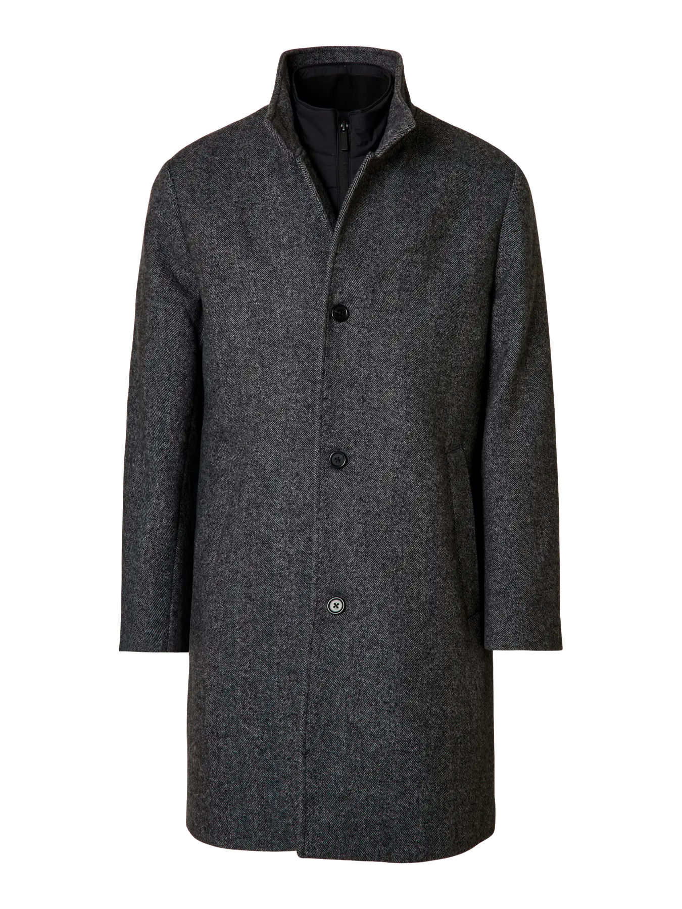 Selected miesten villakangastakki SLHRAINAR Wool Blend Coat, tummaharmaa kuosillinen - Image 3