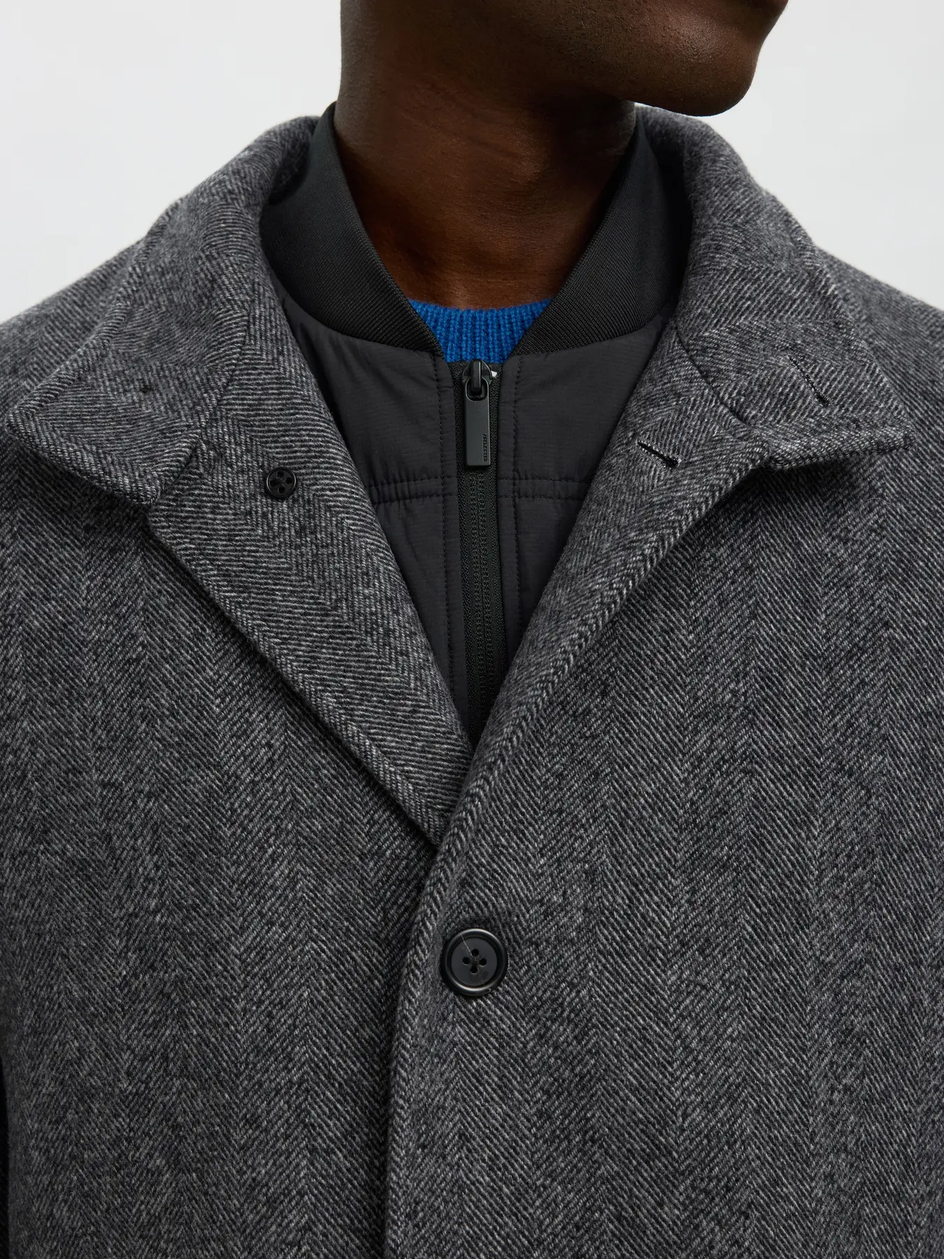 Selected miesten villakangastakki SLHRAINAR Wool Blend Coat, tummaharmaa kuosillinen - Image 4
