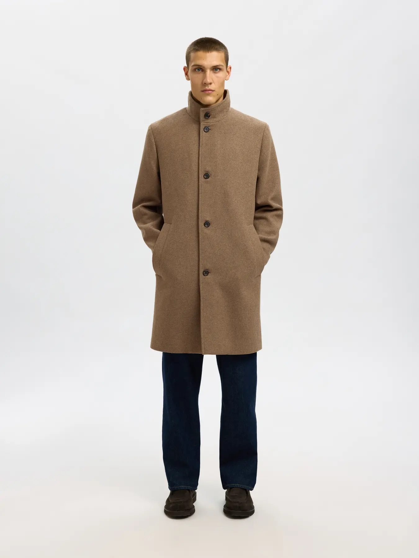 Selected miesten villakangastakki SLHRAINAR Wool Blend Coat, Fallen Rock