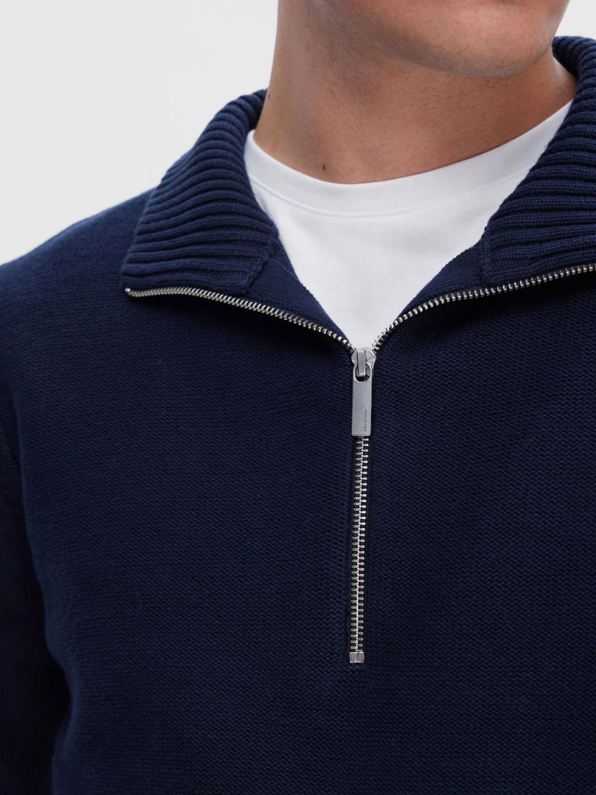 Selected neule, AXEL LS KNIT HALF ZIP Tummansininen - Image 4