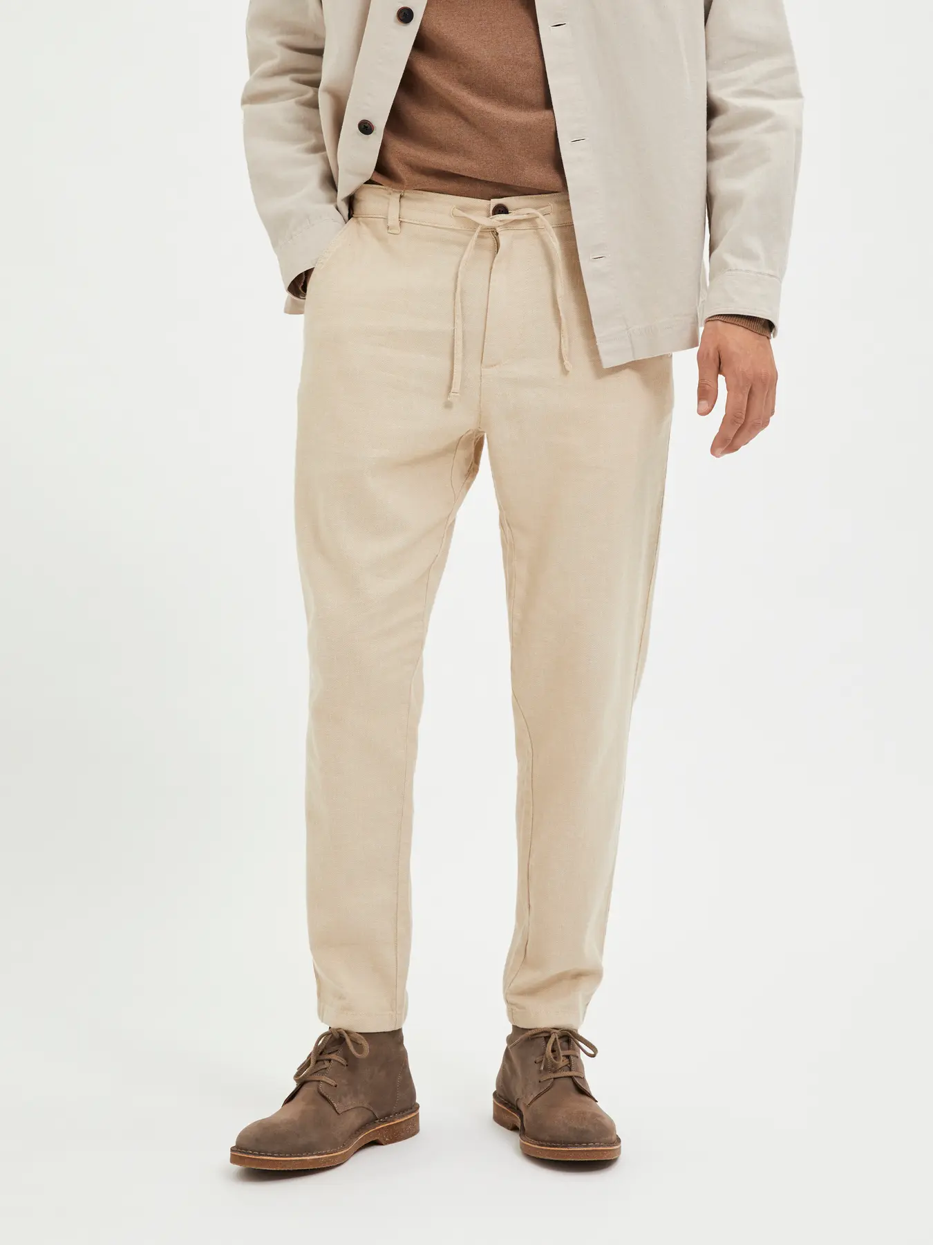 Selected pellavahousut Slim Tape Brody Linen Pant, Incense Mixed W. Oatmeal