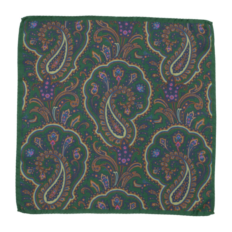 Matex silkkinen taskuliina Paisley, tummanvihreä - Image 2