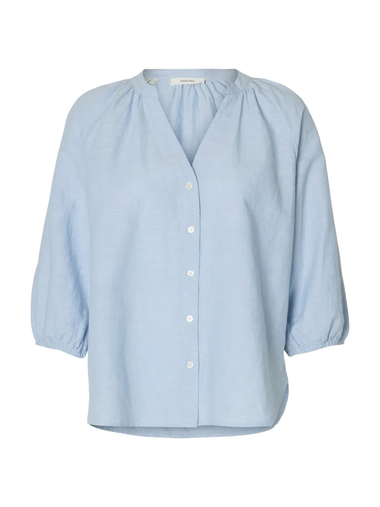 Selected Femme naisten pusero SLFCleo-Alberta Linen Blend Shirt, vaaleansininen - Image 4