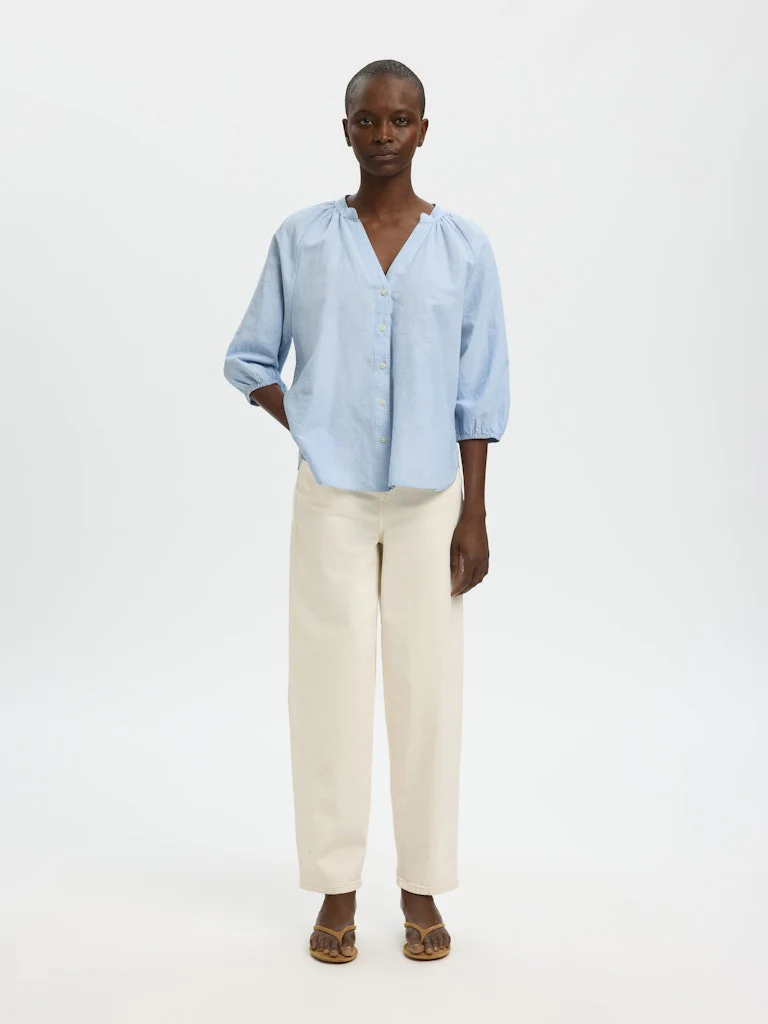 Selected Femme naisten pusero SLFCleo-Alberta Linen Blend Shirt, vaaleansininen - Image 5