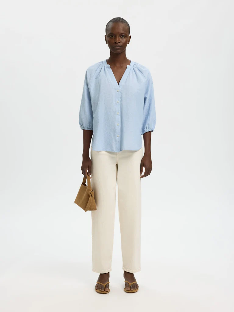 Selected Femme naisten pusero SLFCleo-Alberta Linen Blend Shirt, vaaleansininen - Image 6