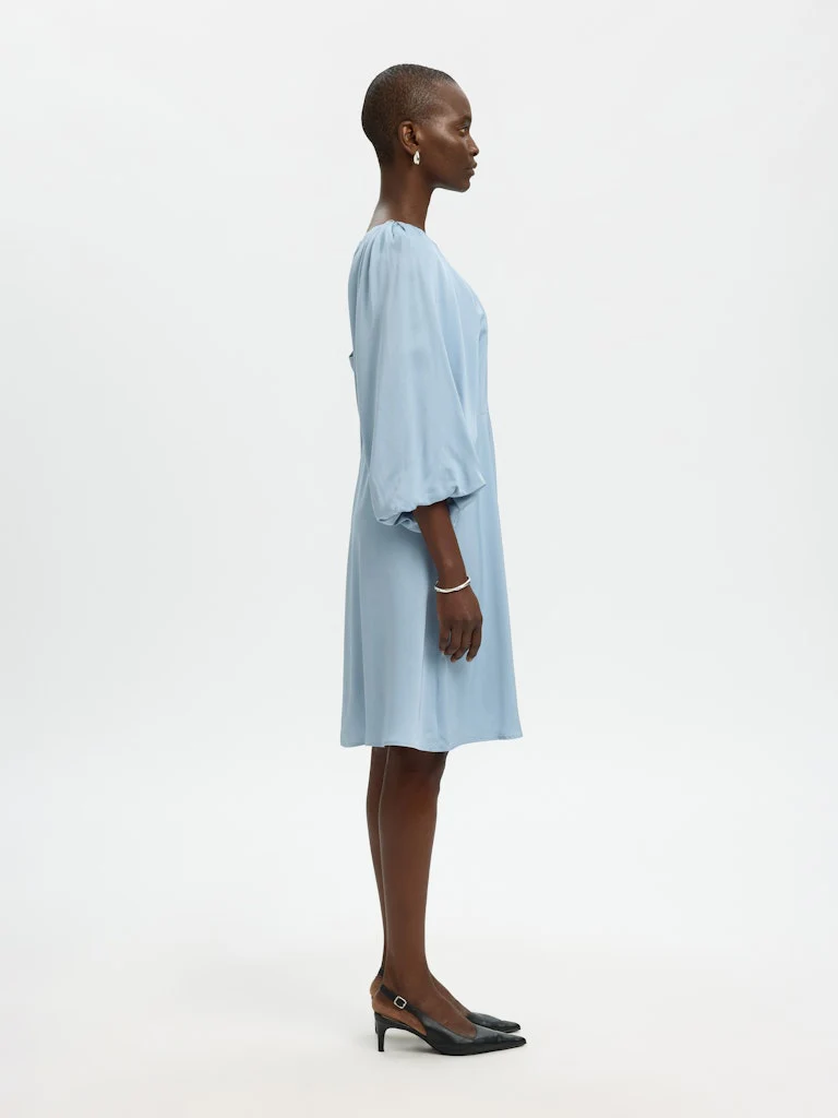 Selected Hemme naisten mekko SLFLaurina 3/4 Short Dress, Dusty Blue - Image 4
