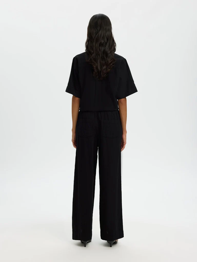 Selected Femme naisten housut SLFLuisa MW Wide Linen Blend Pant, musta - Image 2
