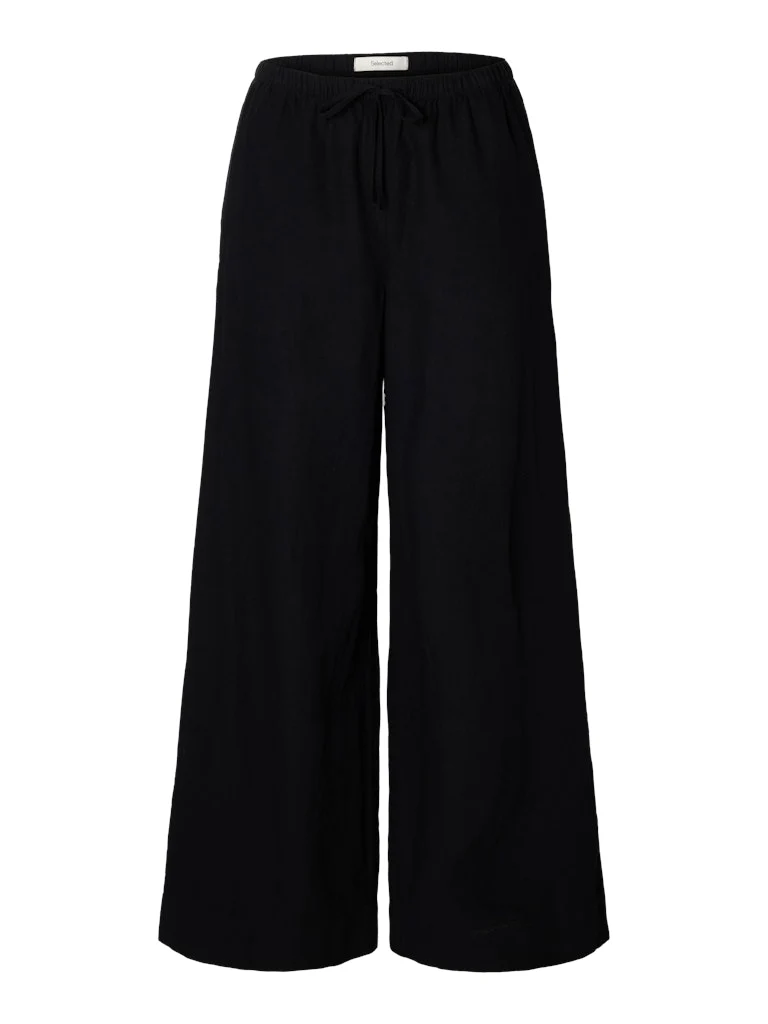 Selected Femme naisten housut SLFLuisa MW Wide Linen Blend Pant, musta - Image 4