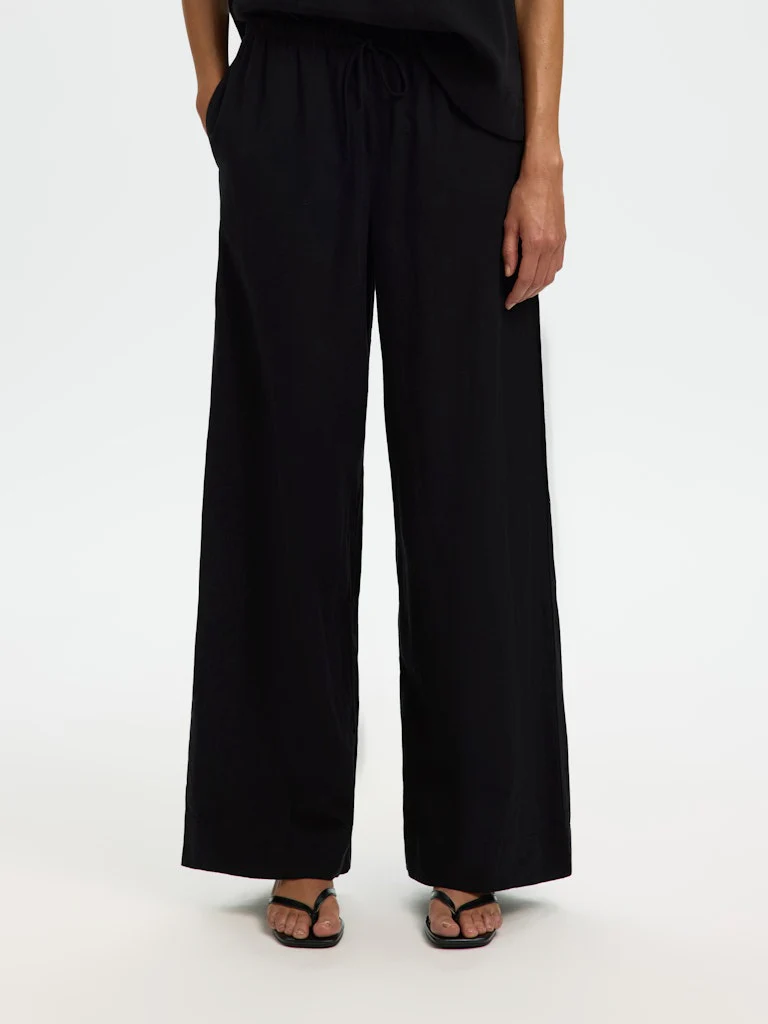 Selected Femme naisten housut SLFLuisa MW Wide Linen Blend Pant, musta - Image 5