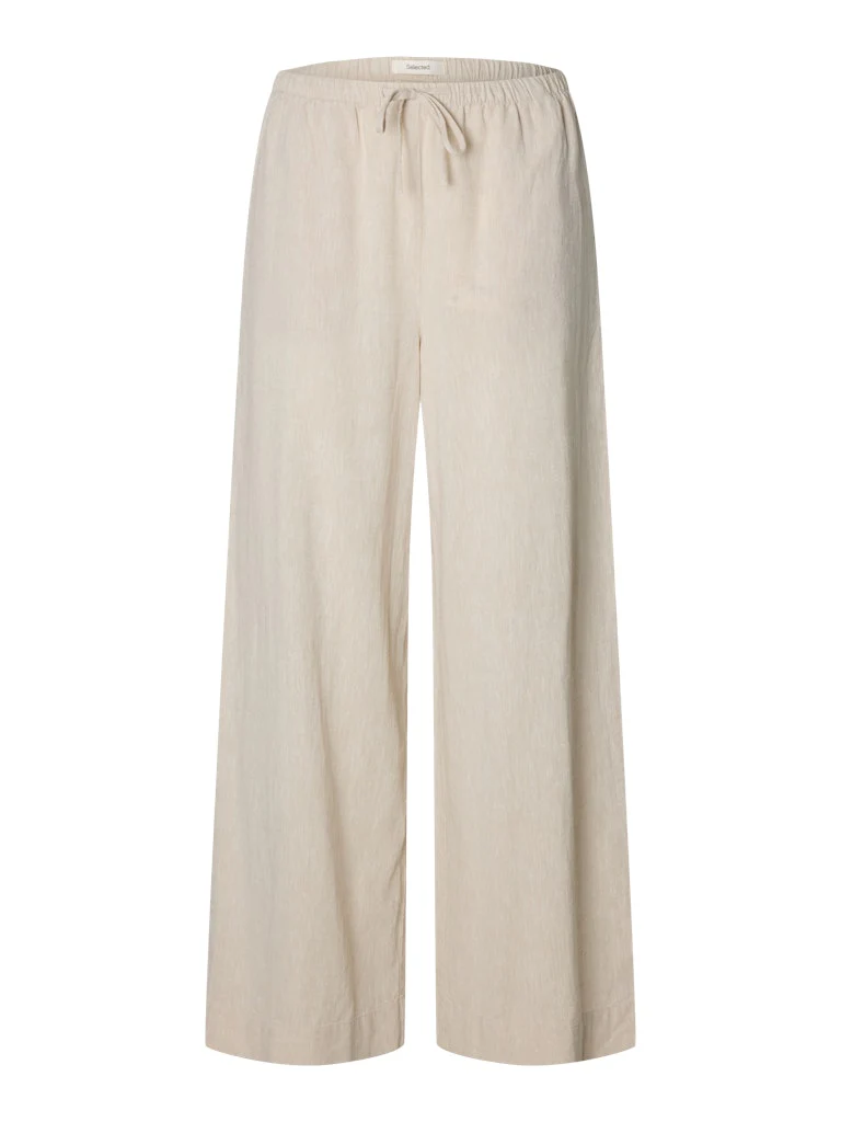 Selected Femme naisten housut SLFLuisa MW Wide Linen Blend Pant, Sandshell - Image 5