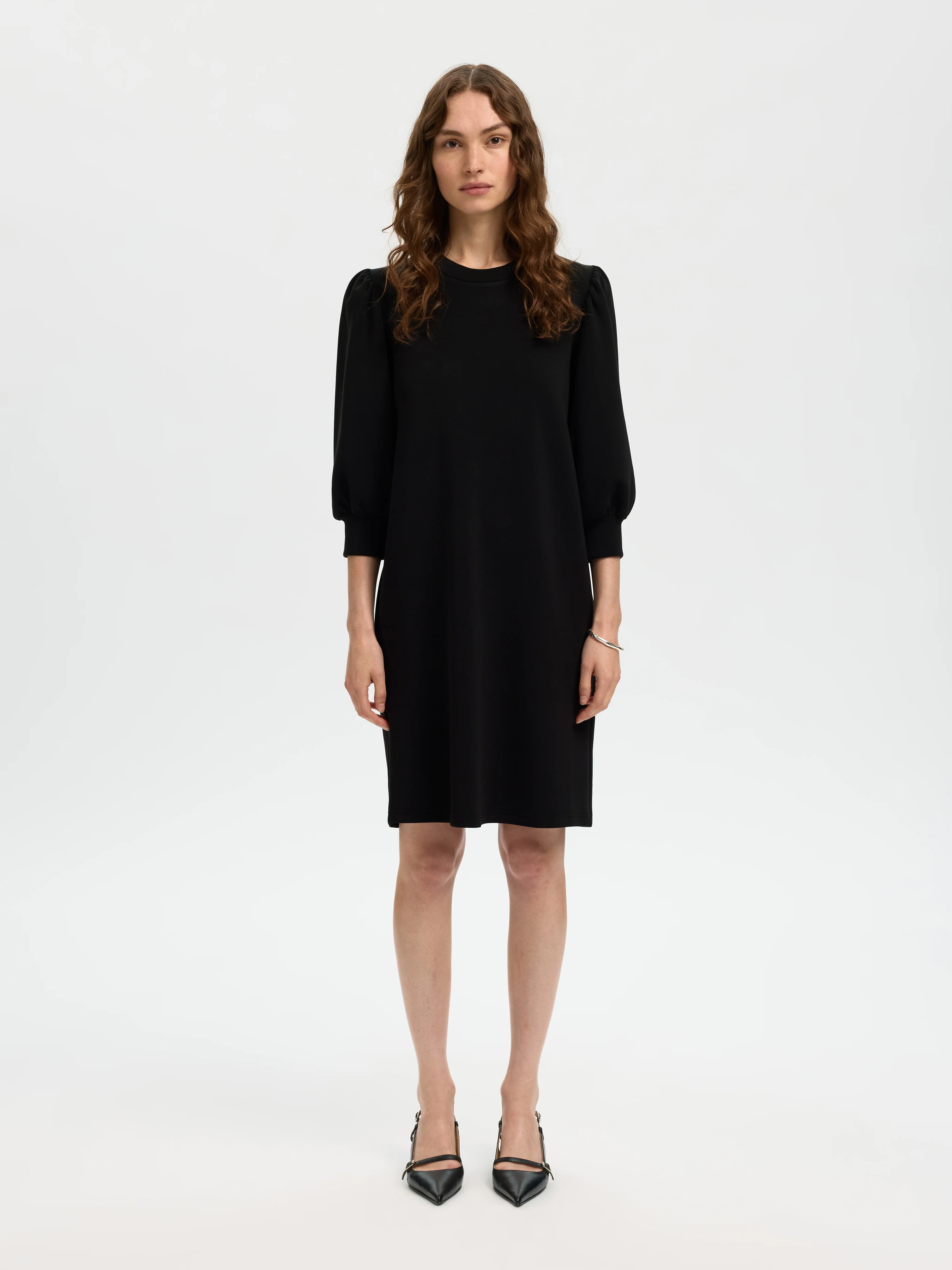 Selected Femme naisten mekko SLFTENNY 3/4 SHORT SWEAT DRESS NOOS, musta