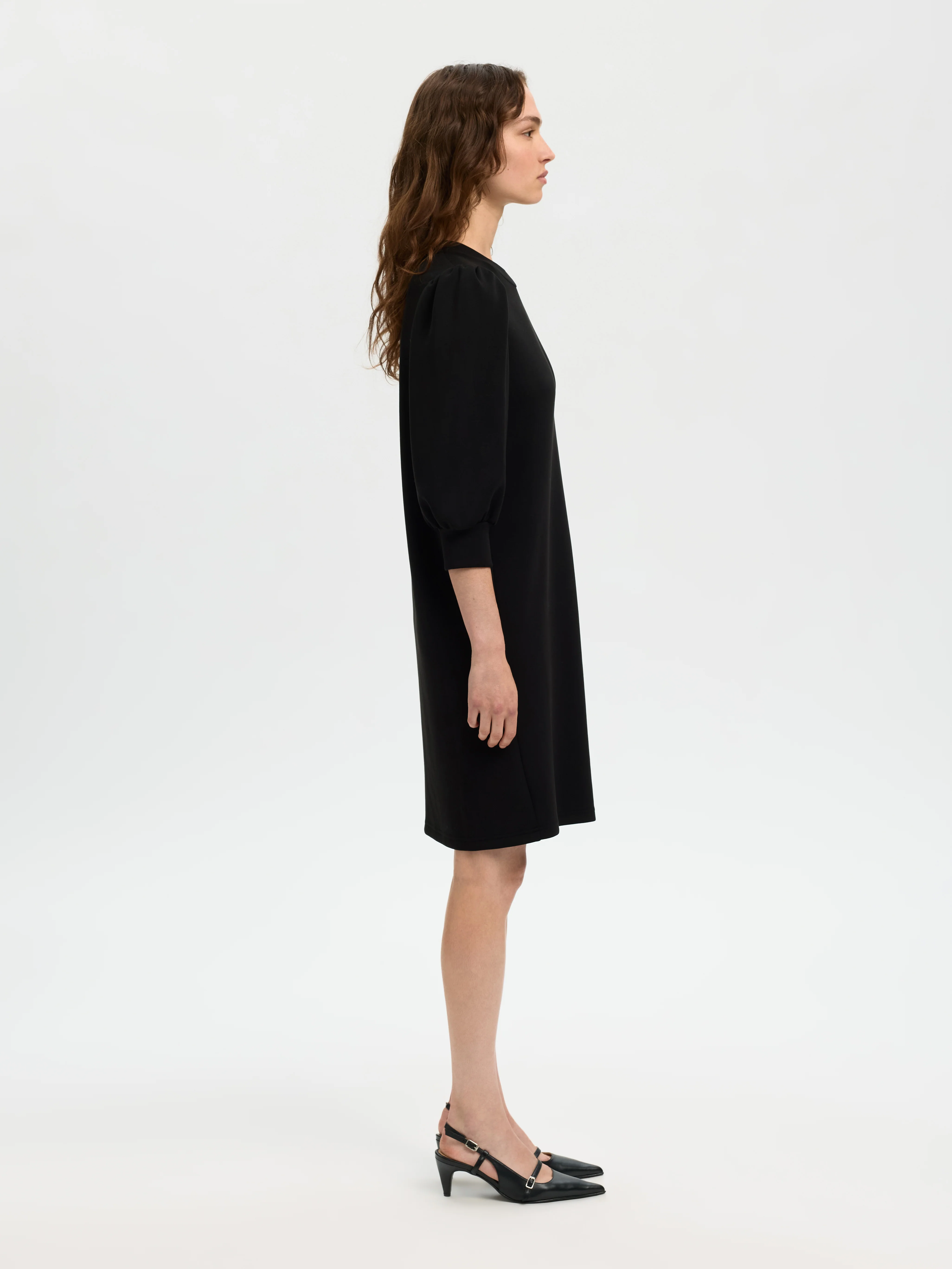 Selected Femme naisten mekko SLFTENNY 3/4 SHORT SWEAT DRESS NOOS, musta - Image 2