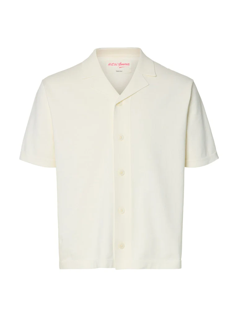 Selected miesten kauluspaita SLHAmour Intarsia Relaxed Polo Cardigan, Egret Artwork - Image 3