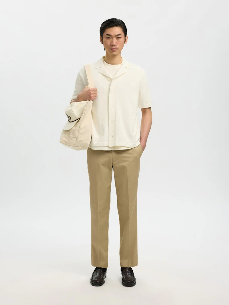 Selected miesten kauluspaita SLHAmour Intarsia Relaxed Polo Cardigan, Egret Artwork - Image 5