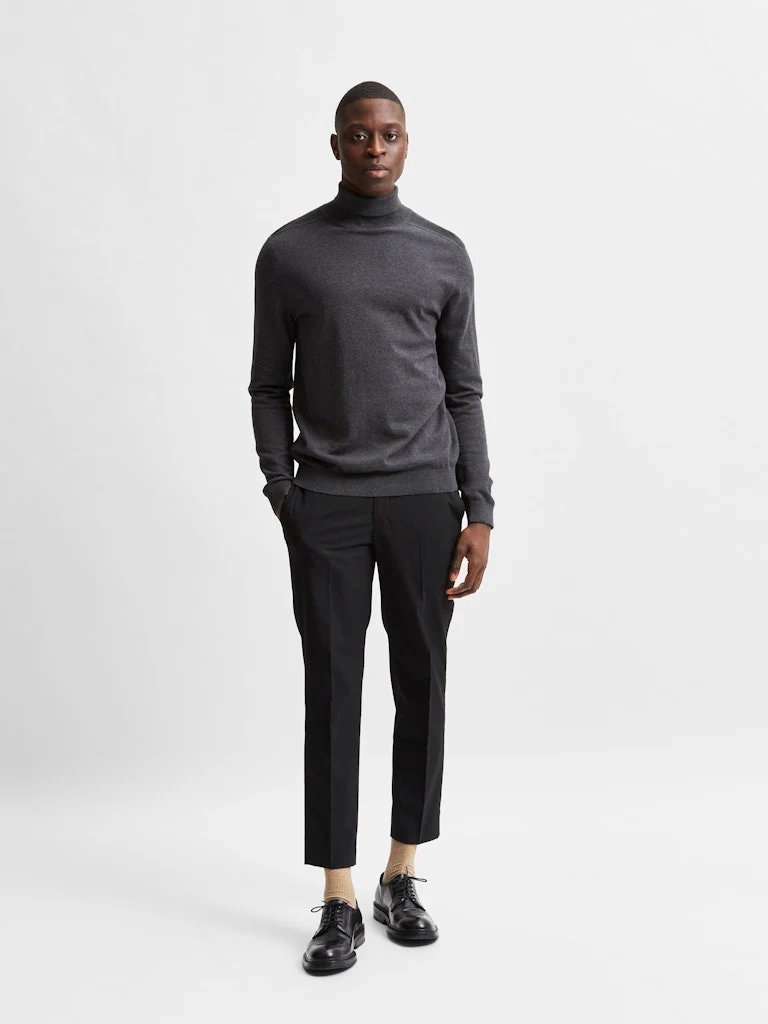 Selected miesten pooloneule Berg Roll Neck Noos, Antracit Melange - Image 4