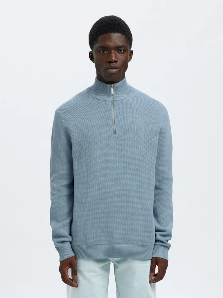 Selected Miesten Neulepusero DANE LS KNIT STRUCTURE HALF ZIP, Dusty Blue