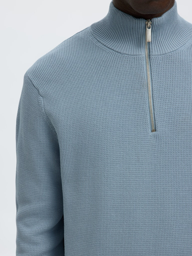 Selected Miesten Neulepusero DANE LS KNIT STRUCTURE HALF ZIP, Dusty Blue - Image 5