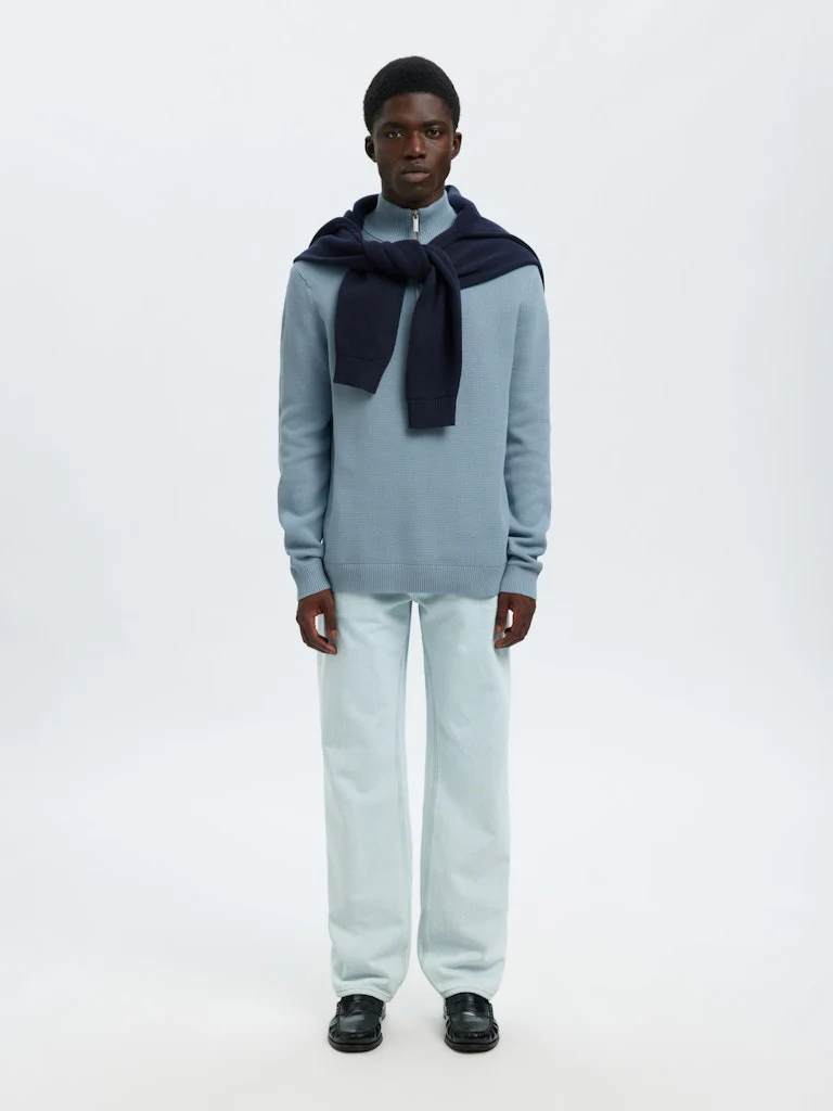 Selected Miesten Neulepusero DANE LS KNIT STRUCTURE HALF ZIP, Dusty Blue - Image 6