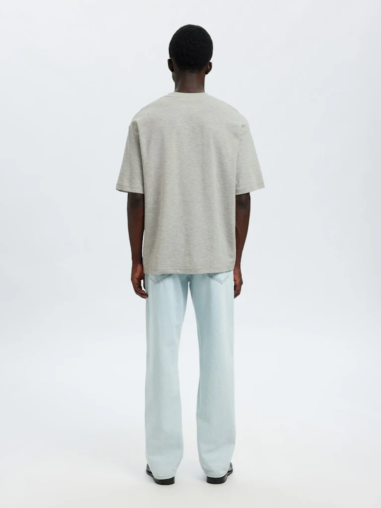 Selected miesten t-paita, LOOSE OSCAR SS O-NECK, Light Grey Melange - Image 3