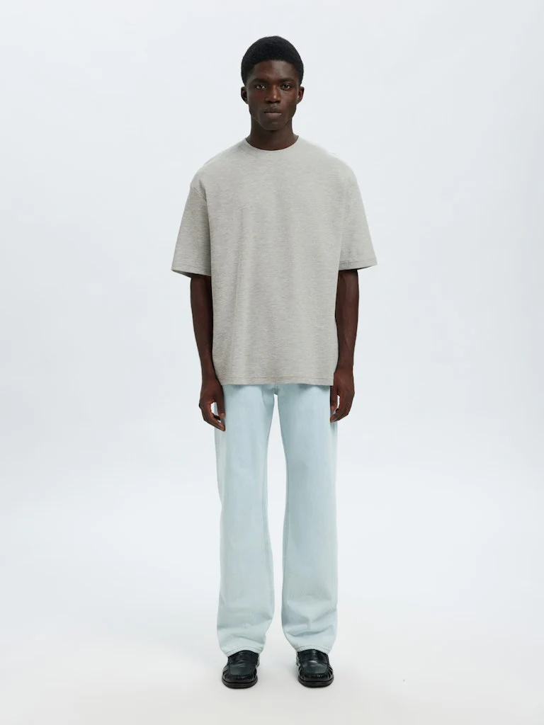 Selected miesten t-paita, LOOSE OSCAR SS O-NECK, Light Grey Melange - Image 4