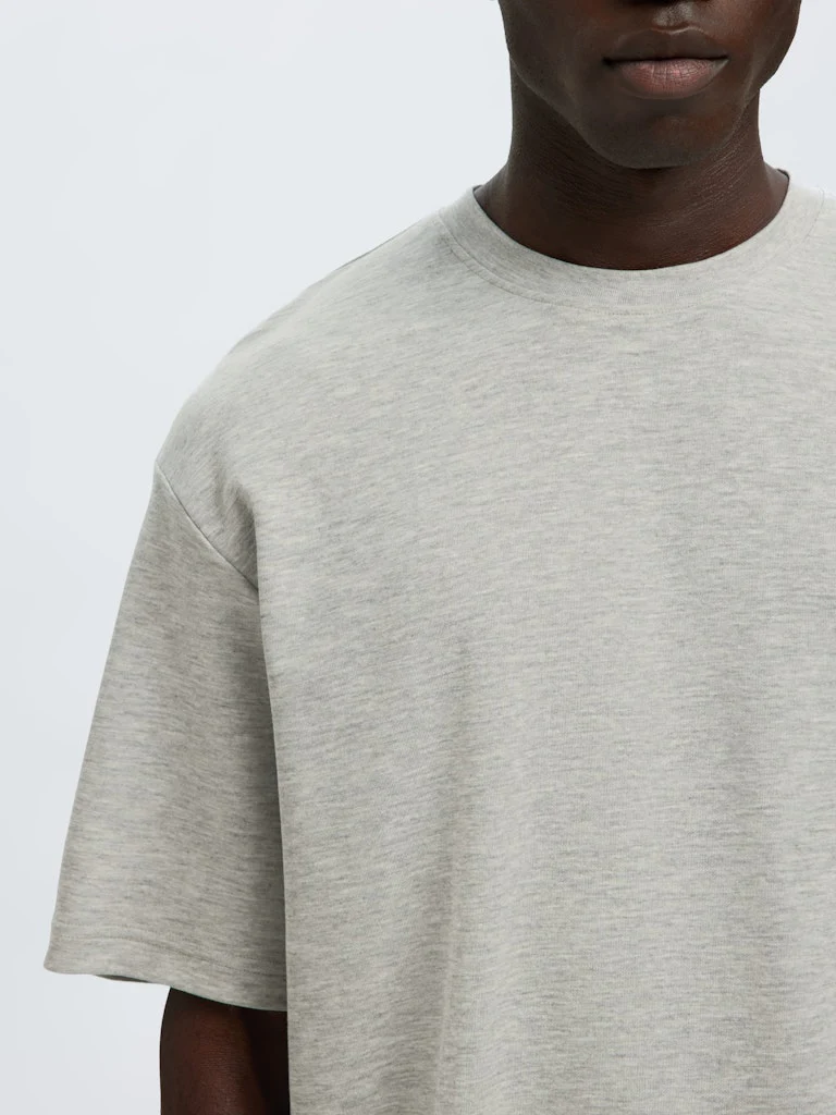 Selected miesten t-paita, LOOSE OSCAR SS O-NECK, Light Grey Melange - Image 5
