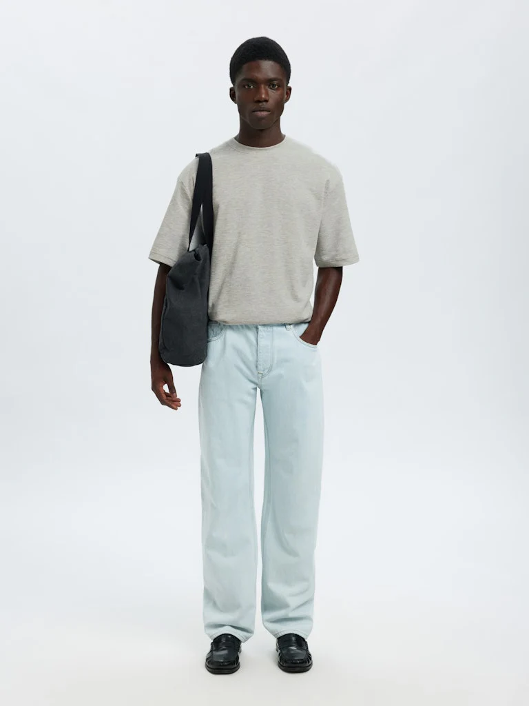 Selected miesten t-paita, LOOSE OSCAR SS O-NECK, Light Grey Melange - Image 6