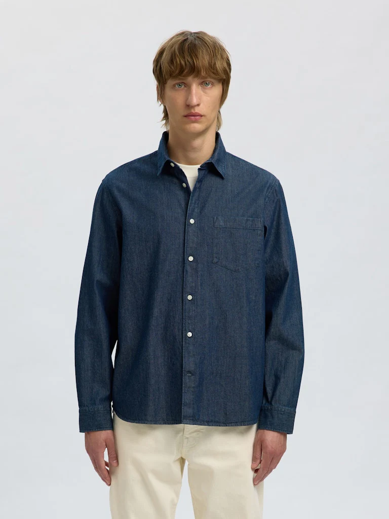 Selected miesten farkkupaita REG CARLO DENIM LS SHIRT NOOS, Dark Blue Denim