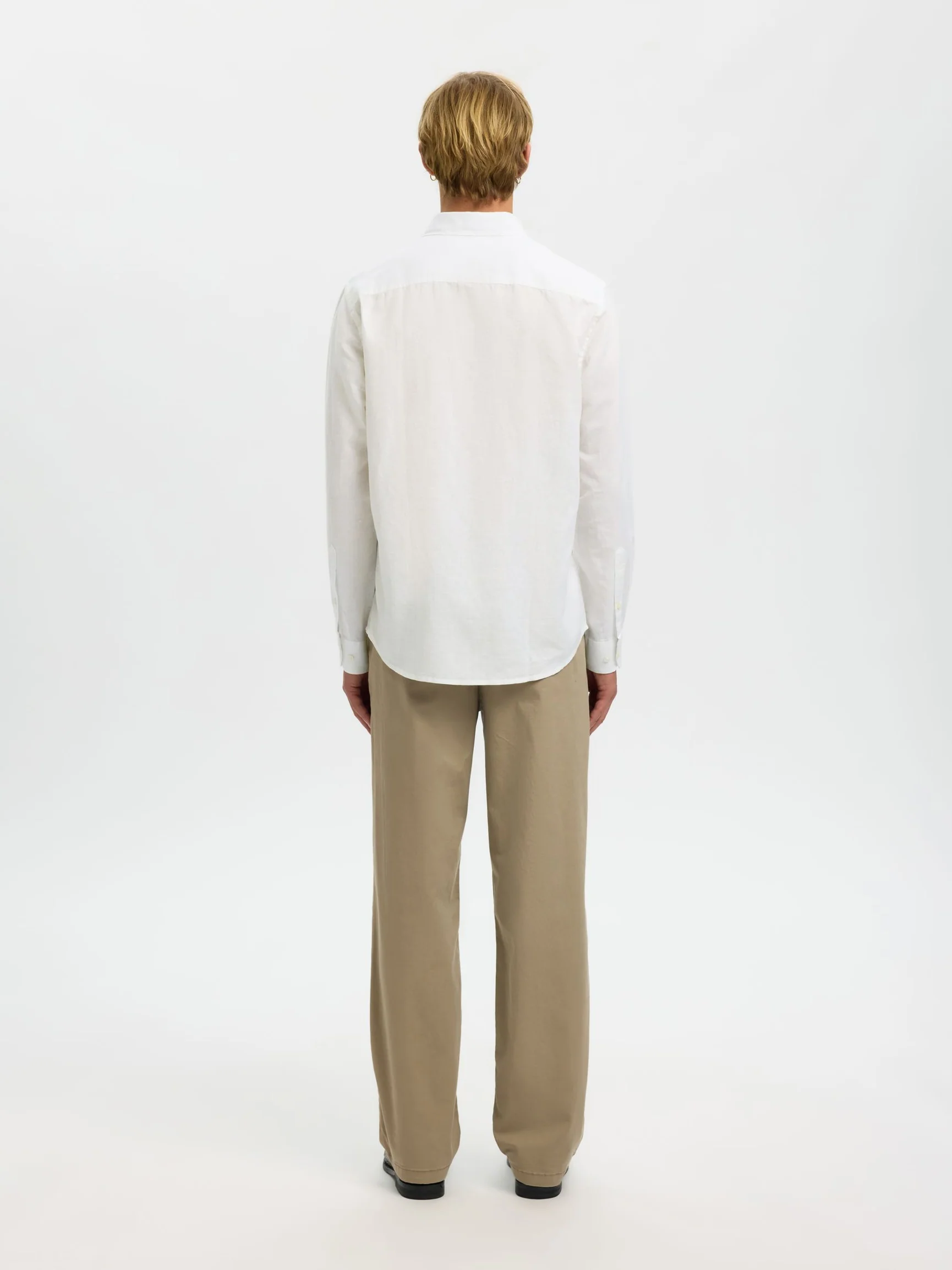 Selected miesten kauluspaita SLHREGCLAY Linenblend LS Shirt, Bright White - Image 2