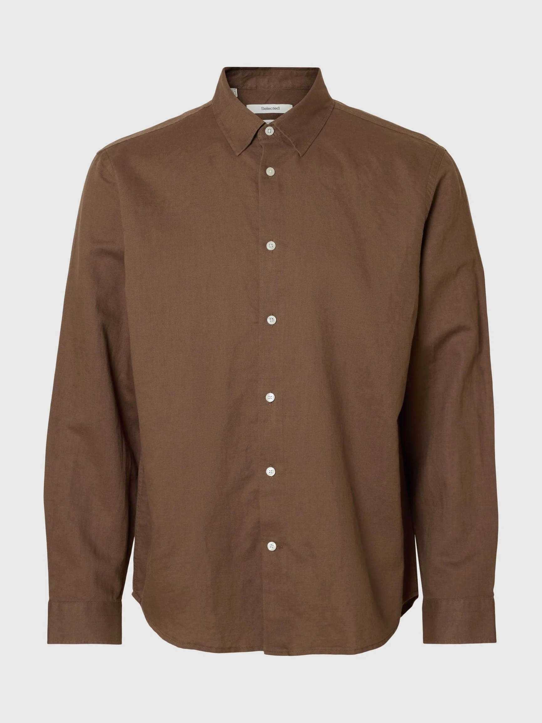 Selected miesten kauluspaita SLHREGCLAY Linenblend LS Shirt, Chocolate Chip - Image 3