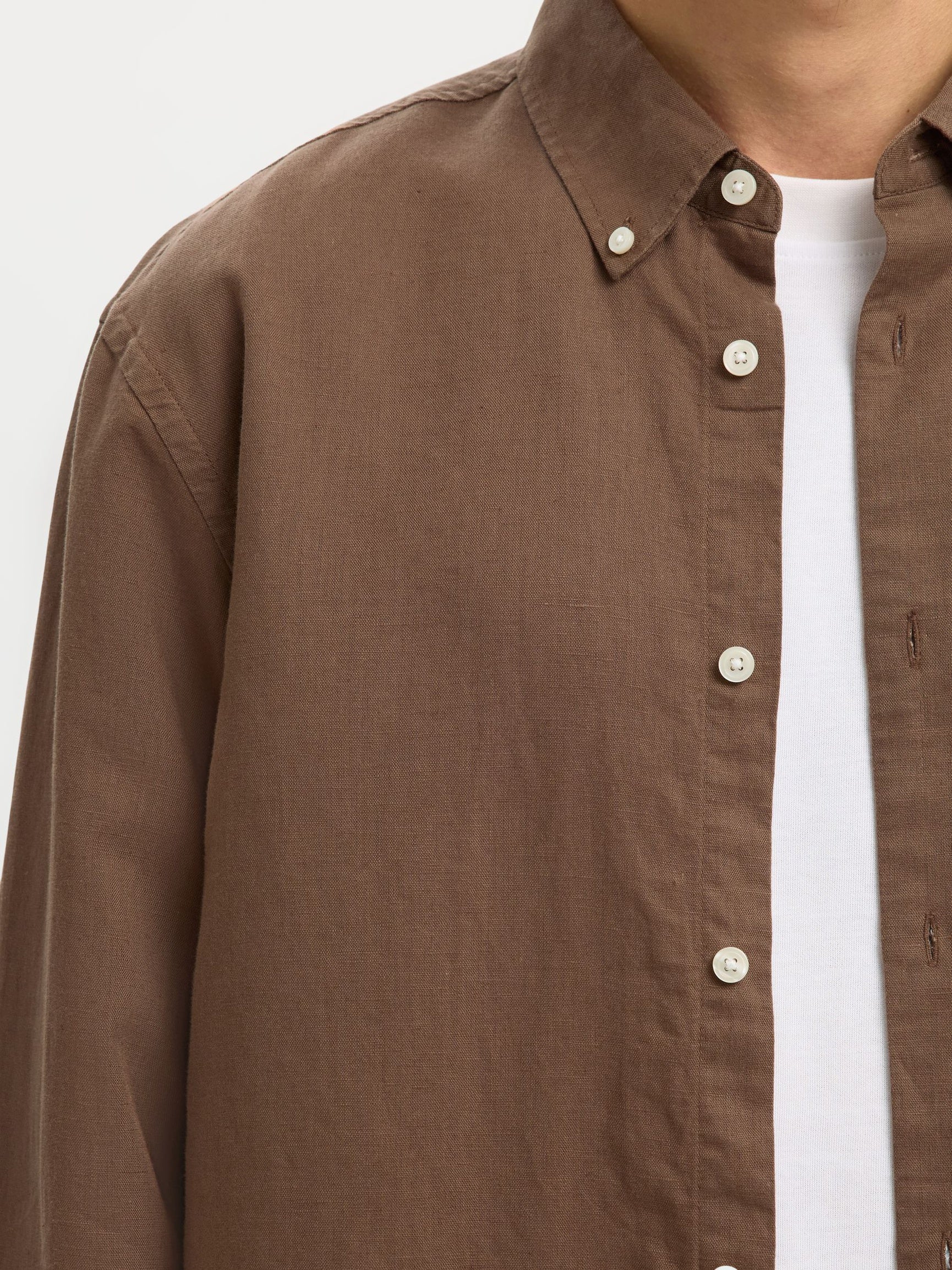 Selected miesten kauluspaita SLHREGCLAY Linenblend LS Shirt, Chocolate Chip - Image 5