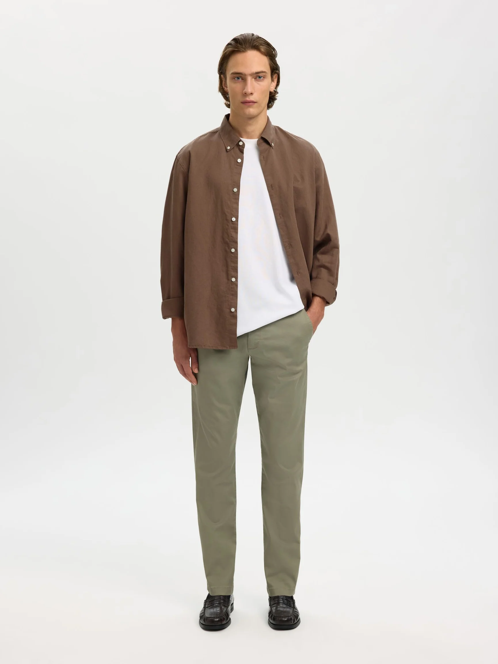 Selected miesten kauluspaita SLHREGCLAY Linenblend LS Shirt, Chocolate Chip - Image 6