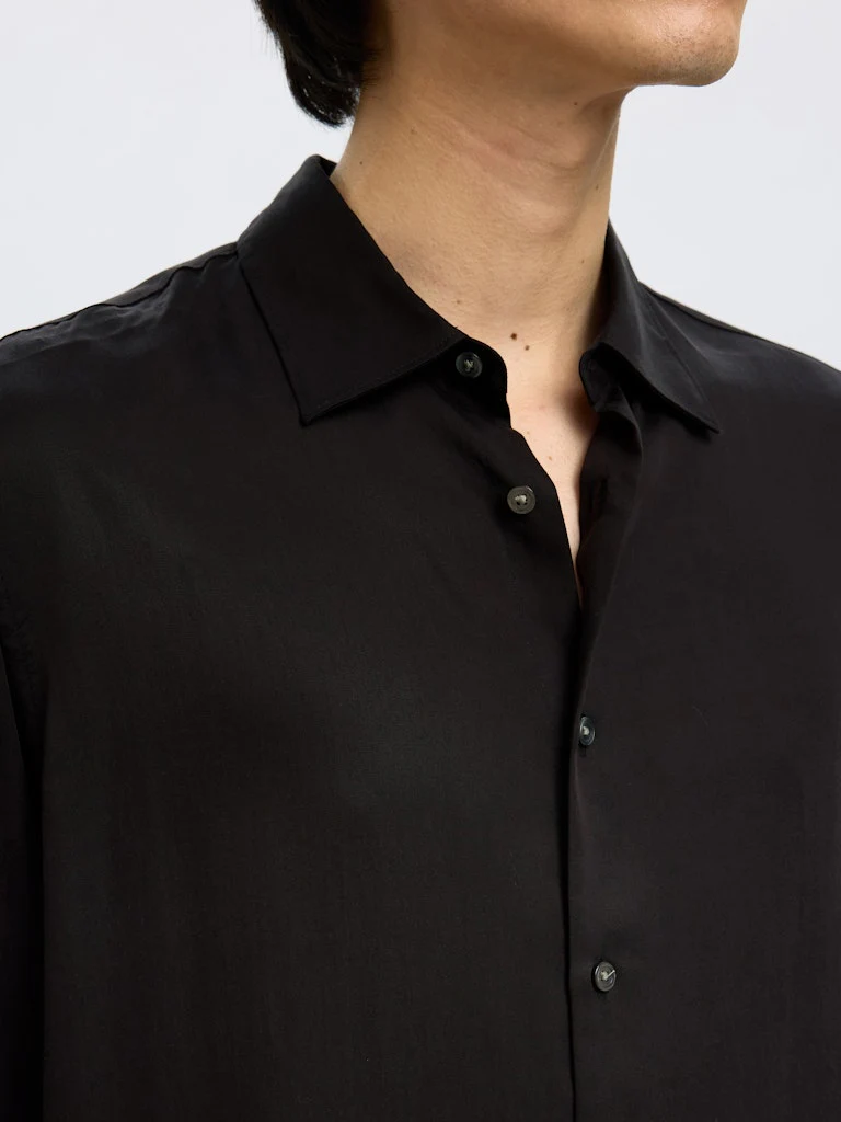 Selected miesten kauluspaita SLHRLXCHARLIE TENCEL SATIN LS SHIRT, musta - Image 4