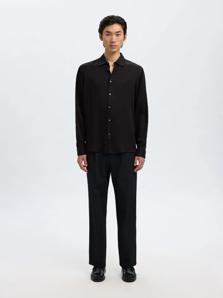 Selected miesten kauluspaita SLHRLXCHARLIE TENCEL SATIN LS SHIRT, musta - Image 5