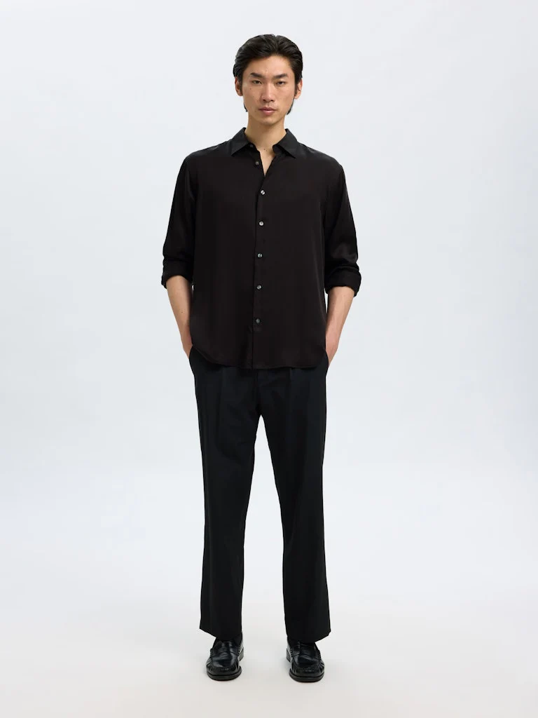 Selected miesten kauluspaita SLHRLXCHARLIE TENCEL SATIN LS SHIRT, musta - Image 6