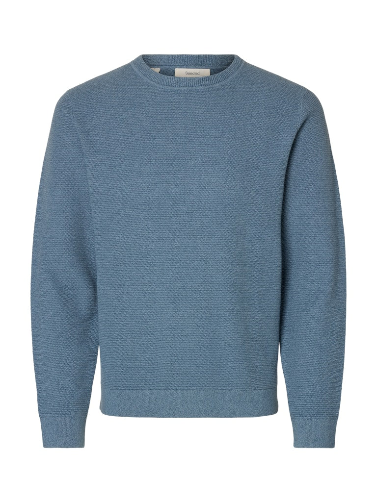 Selected Miesten Neulepusero ROSS LS KNIT STRUCTURE NOS ORGANIC COTTO, Blue Mirage Dusty Blue