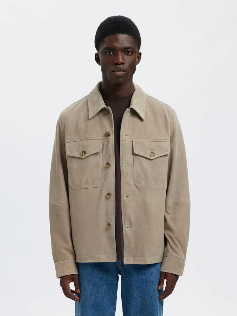 Selected miesten nahkatakki SLHTHOM SUEDE OVERSHIRT NOOS, Desert Taupe