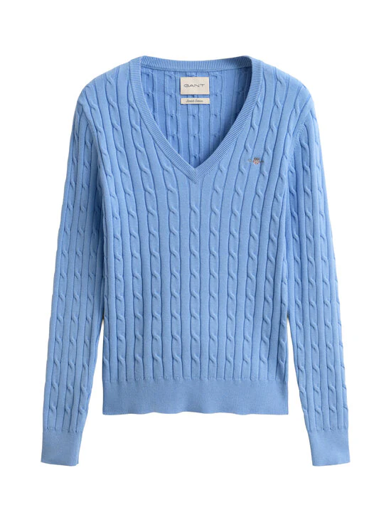 Gant naisten neulepusero Strech Cotton Cable V-Neck, sininen - Image 3