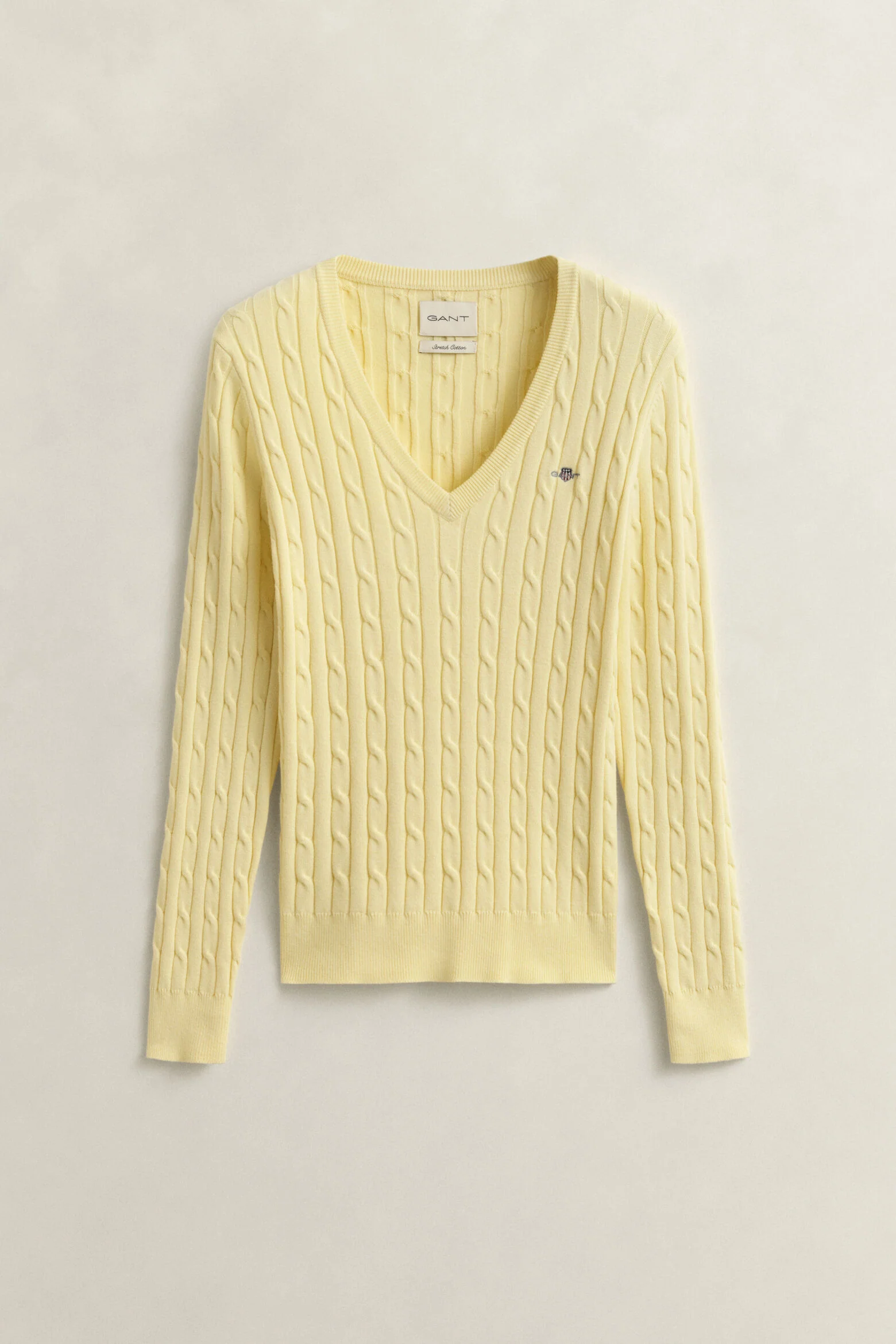 Gant naisten neulepusero Strech Cotton Cable V-Neck, sitruunankeltainen - Image 3