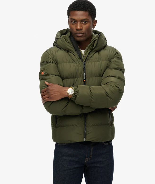 Superdry Miesten Talvitakki, Hooded Sports Puffer Jacket Tummanvihreä - Image 3