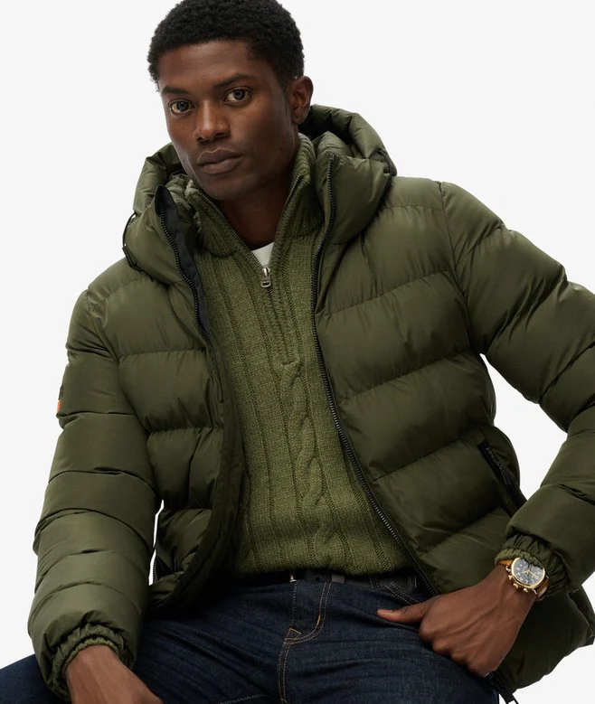 Superdry Miesten Talvitakki, Hooded Sports Puffer Jacket Tummanvihreä - Image 4