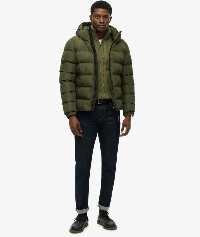 Superdry Miesten Talvitakki, Hooded Sports Puffer Jacket Tummanvihreä - Image 8