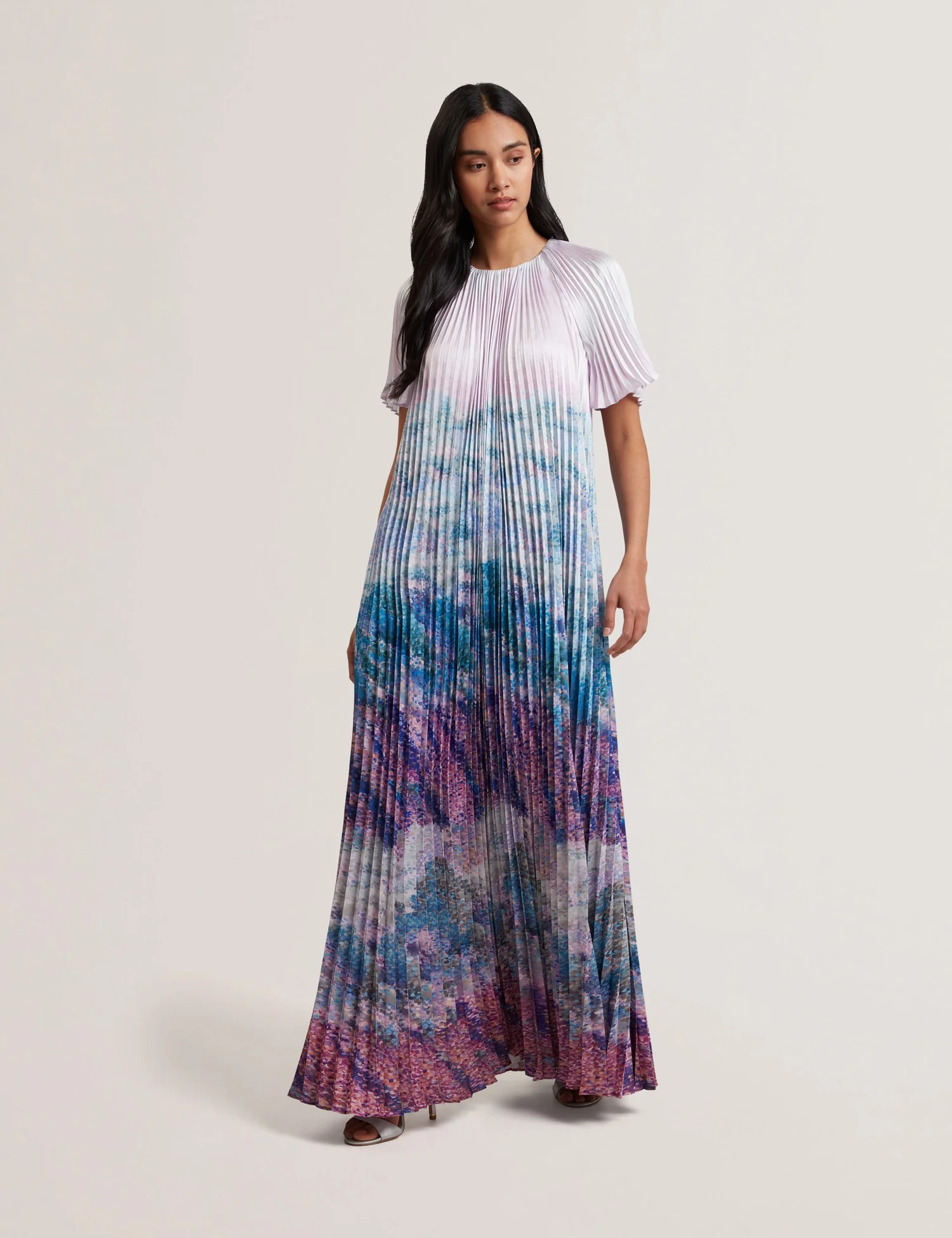 Ted Baker naisten maximekko, DEELIAA Short Sleeve Pleated Maxi Dress Vaaleanpunainen Kuosi