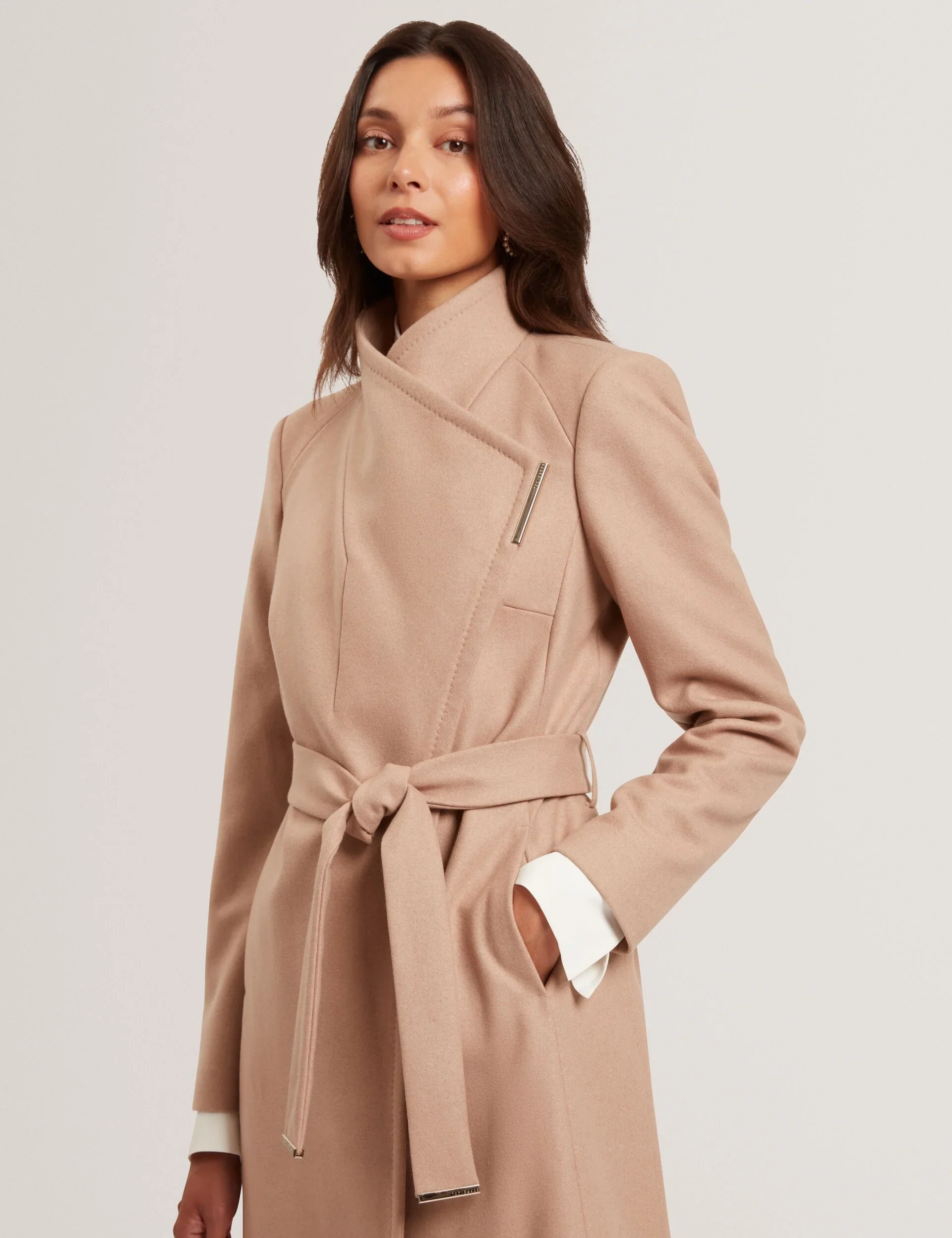 Ted Baker naisten villakangastakki, ROSE MID LENGHT BELTED WOOL COAT Kameli - Image 3