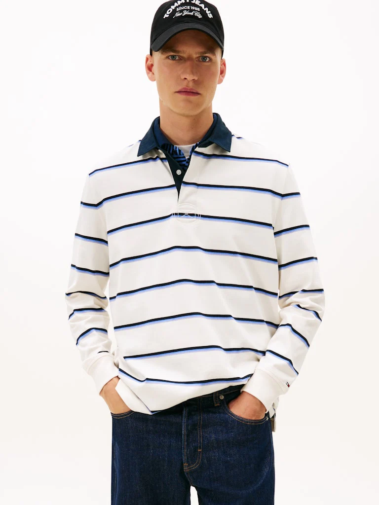 Tommy Jeans miesten paita TJM RLX WOVEN LABEL RUGBY, valkoinen