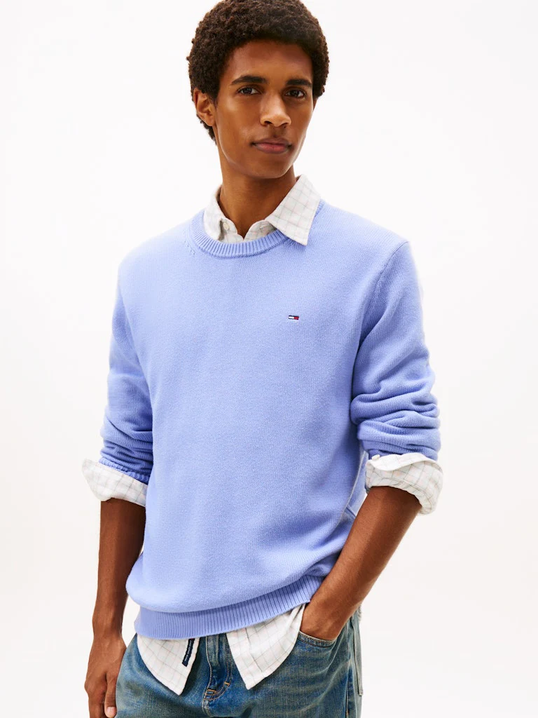 Tommy Jeans miesten neulepusero TJM Slim ESS Sweater EXT, vaaleansininen