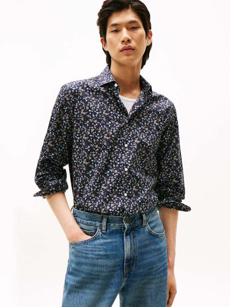 Tommy Hilfiger kauluspaita, CL - FLOWER PRINT SWS SHIRT Sininen Kuosi