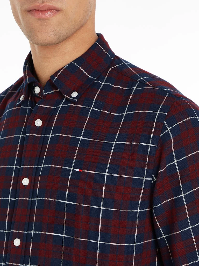 Tommy Hilfiger Miesten Kauluspaita, BRUSHED EASY CHECK Viininpunainen Ruutu - Image 3