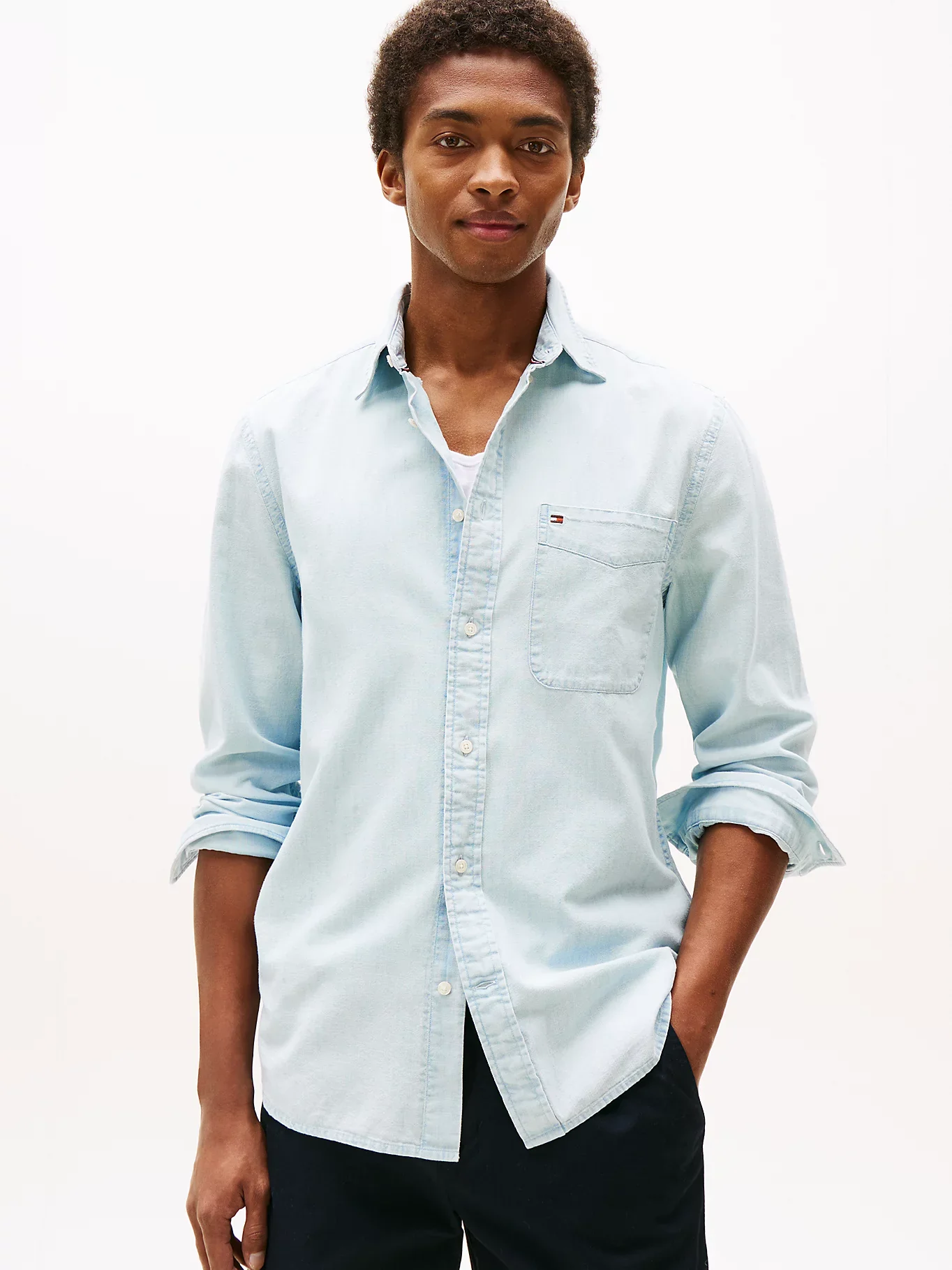 Tommy Hilfiger miesten kauluspaita, CHAMBRAY POCKET RF SHIRT Indigo