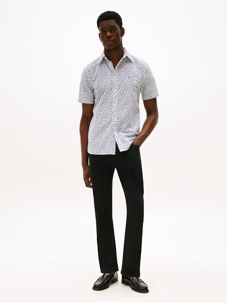 Tommy Hilfiger miesten kauluspaita, LINEN BLEND AOP Valkopohjainen Kuosi